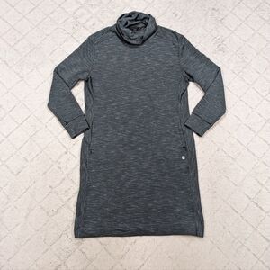 Prana Dress Women's L Blue Gray Marl Sunrise Cowl Neck Long Sleeve Pockets